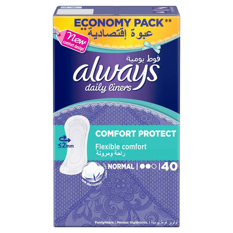 Always Comfort Protect Flexible Normal Pantyliners, 40 Count