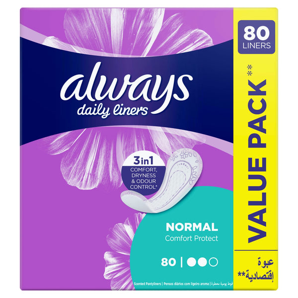 Always Comfort Protect Normal Pantyliners, Odor-Neutralizing, 80 Count