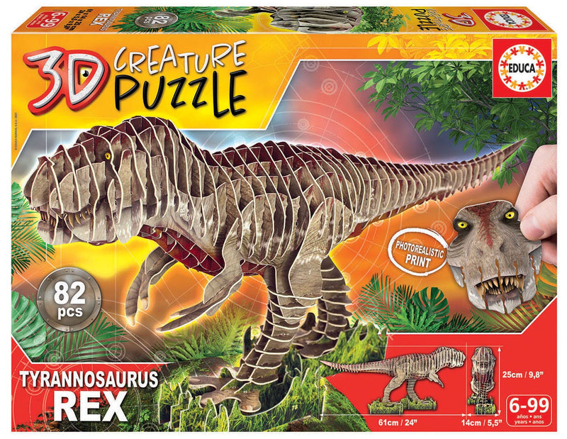 Educa Borras T Rex 3D Creature Cardboard Puzzle, 82 Pieces, 61 cm