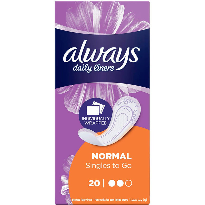 Always Wrapped Pantyliner Comfort Protect Normal Individually Wrapped 20 Count