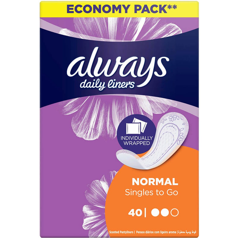 Always Wrapped Pantyliners Comfort Protect Normal Individually Wrapped 40 Count