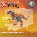 Educa Borras 3D Velociraptor Puzzle 64 Pieces, 55 cm