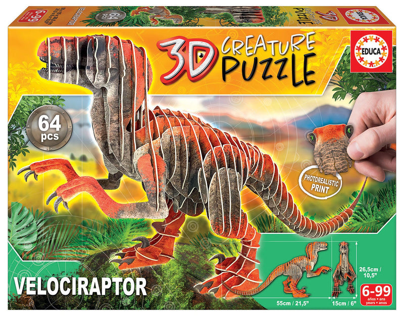 Educa Borras 3D Velociraptor Puzzle 64 Pieces, 55 cm