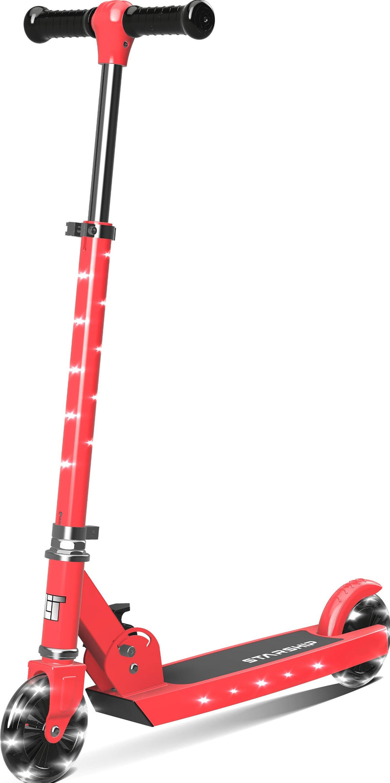LiT Starship Candy Red LED Light-Up Kick Scooter, 2-Wheel Foldable Design, Adjustable Handlebar
