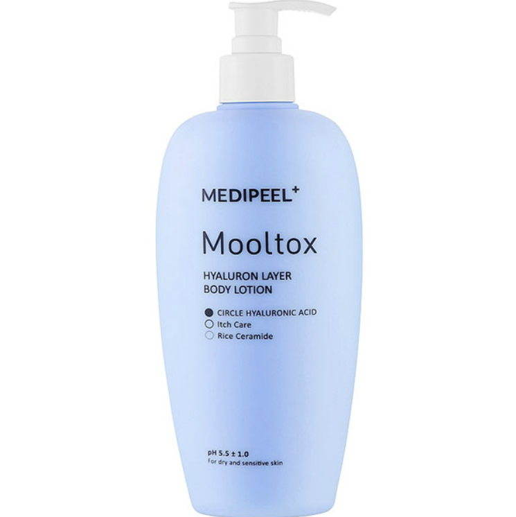 Medi-Peel Hyaluronic Acid Layer Mooltox Body Lotion, AHA Exfoliating Moisturizer, Rice Ceramide, Woody Scent