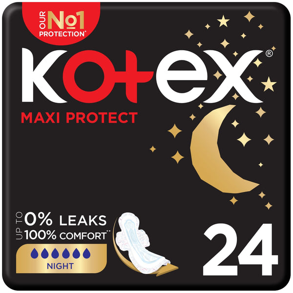 Kotex Maxi Thick Night Sanitary Pads Soft Top Cover Wide Back Coverage 24 Pads