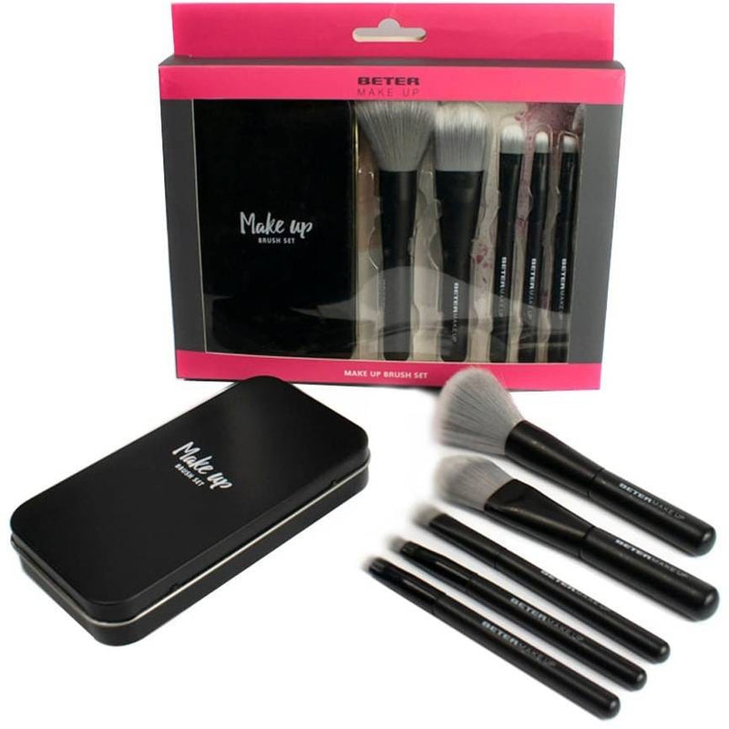 Beter Mini Makeup Brush Kit with Extra-Soft Synthetic Bristles and Metal Case