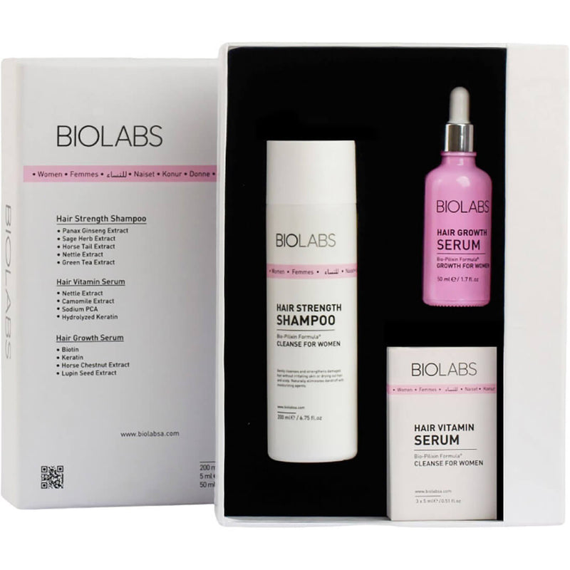 Biolabs Women's Hair Care Set with Scalp Serum, Shampoo, Hair Vitamins and Derma Roller