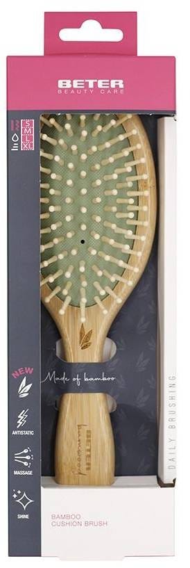 Beter Bamwood Cushion Hair Brush, Bamboo Wooden Round-Tip Bristles, Scalp Massage