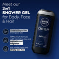 Nivea Men Deep 3-in-1 Shower Gel for Body, Face and Hair, 250ml
