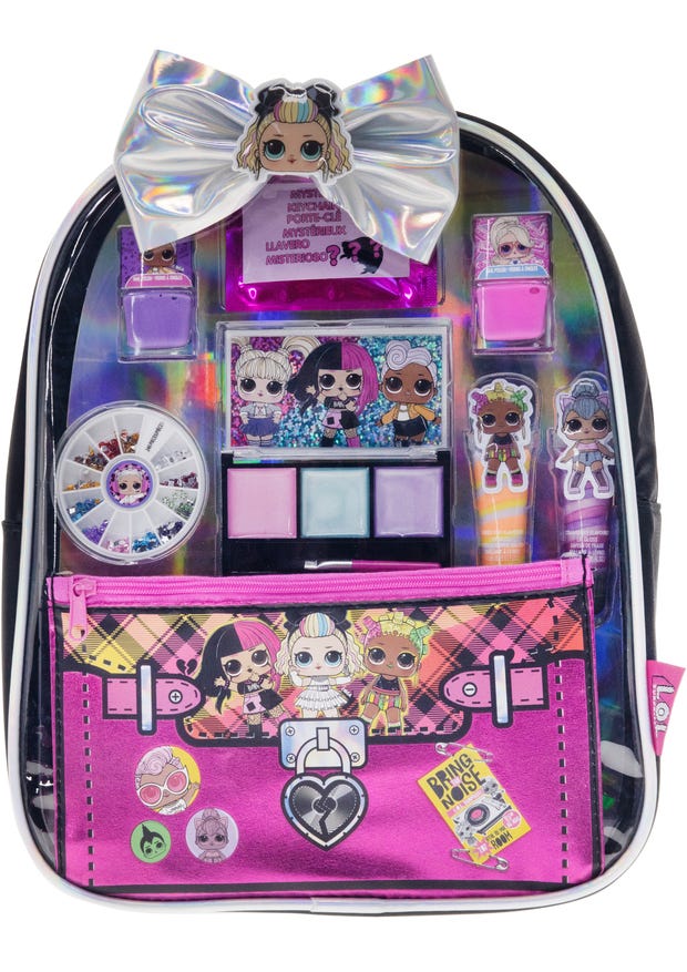 Townley Girl L.O.L. Surprise! Makeup Gift Backpack Set, Lip Gloss, Nail Polish, Brush and Nail Gems