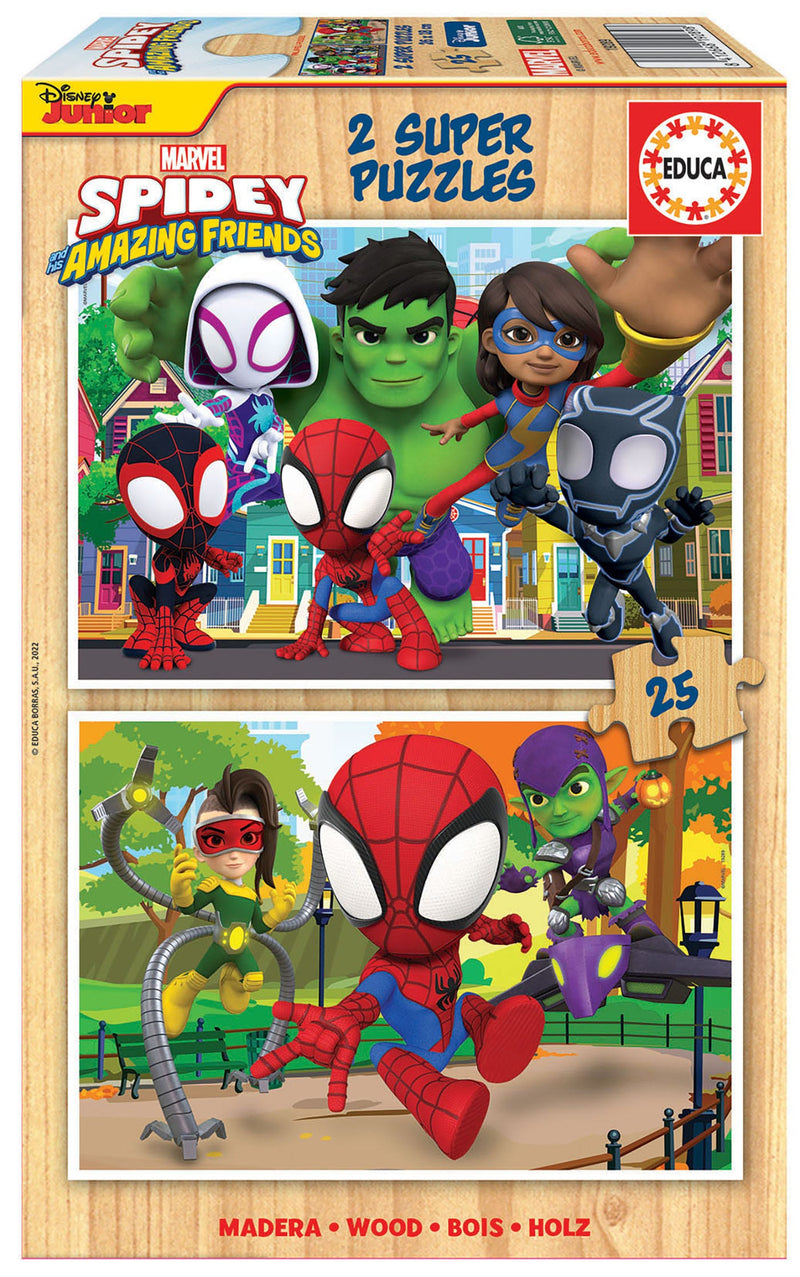 Educa Borras Spidey Jigsaw Puzzle Set, 25 Pieces, 2 Puzzles, Wooden Pieces