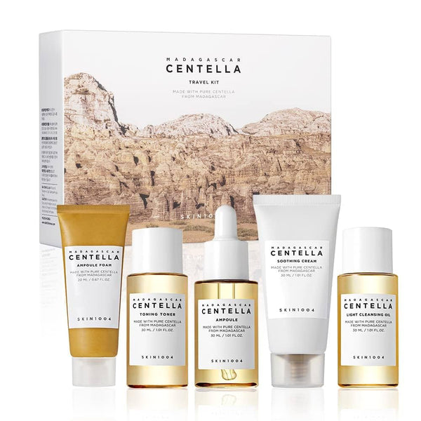 SKIN1004 Madagascar Centella Travel Kit 5-Piece Skincare Routine with Cleanser, Toner, Ampoule, Cream and Sunscreen