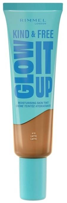 Rimmel Kind & Free Glow It Up Moisturising Skin Tint, Vitamin E, Pro-Vitamin B5 & Aloe Vera, 410 Latte