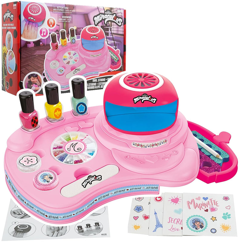 Wyncor Miraculous Ladybug Marinette's Nail Studio Nail Art Kit with Dryer, Glitter, Stickers, Ages 8-12
