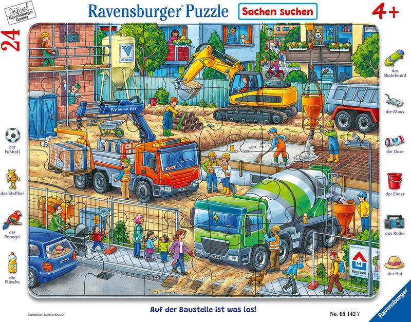 Ravensburger Auf Der Baustelle Ist Was Los Frame Puzzle, 24 Pieces, Search Game, 32.5 x 24.5 cm