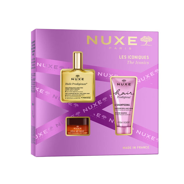 Nuxe The Iconics Care Set, Huile Prodigieuse Oil, Shampoo and Honey Lip Balm, 3 Products