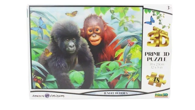 Prime3D Jungle Buddies 3D Lenticular Puzzle, Howard Robinson, 48 Pieces
