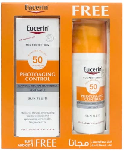 Eucerin Sun Fluid Sensitive Protect SPF 50+ Fragrance-Free Face Sunscreen 1+1, 50 ml Each