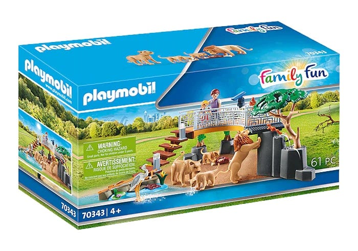 PLAYMOBIL Outdoor Lion Enclosure Zoo Playset with Figures and Animals, Ages 4+
