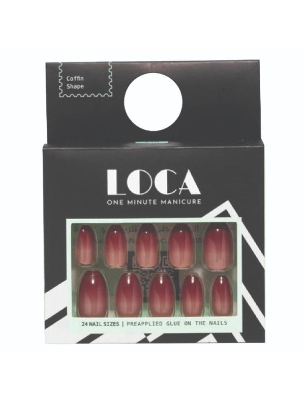 Loca Self-Adhesive Artificial Nails - Glossy Ombre Coffin #18