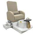 Salon System Pedicure Chair - Beige Leather, White Base, Storage Drawers
