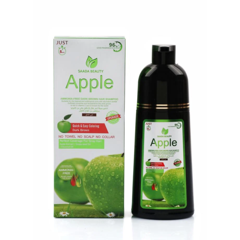 Saada Beauty Dark Brown Hair Dye Shampoo with Apple Extract for Gray Coverage, 400ml