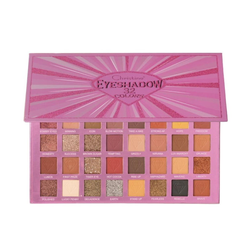 Christine Eyeshadow Palette, 32 Colors, Matte & Shimmer Finishes