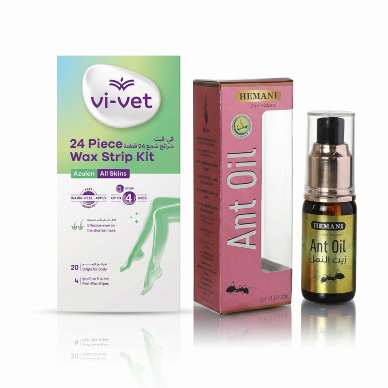 Hair Removal Wax Kit Smoothing Hair Growth Delay V-Vit 24 Strips + 30ml Oil