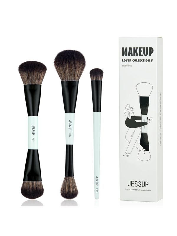 Jessup Makeup Lover Collection V Bright Cyan Face Brush Set - 3 Pieces