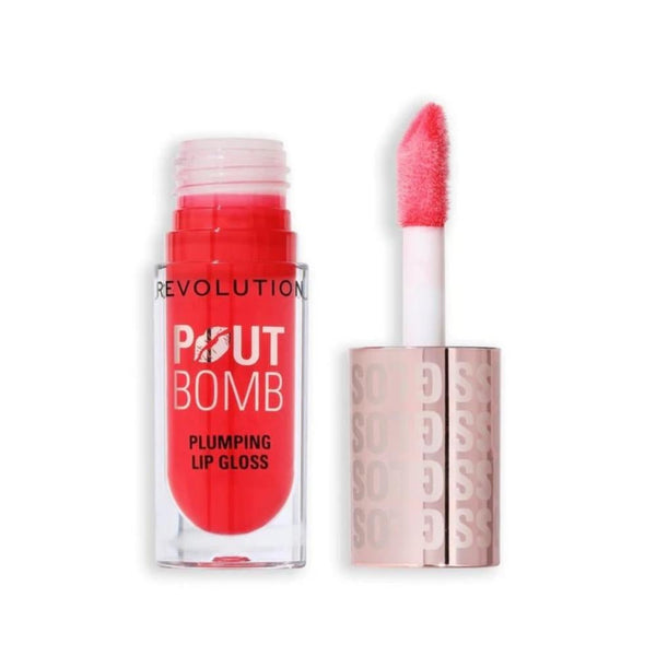 Revolution Pout Bomb Plumping Lip Gloss, Vitamin E, High Shine, Cherry Sheer Red