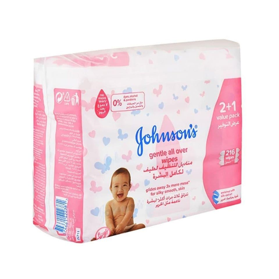 Johnson's Gentle All Over Cleansing Wipes for Sensitive Skin Face & Body 216 wipes