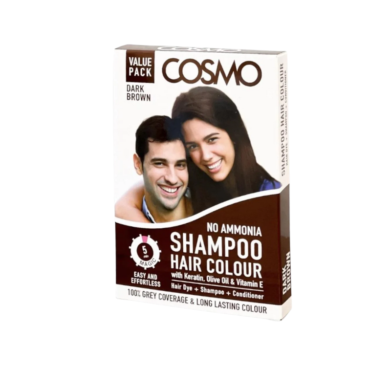 Cosmo Dark Brown Hair Dye Shampoo for Gray Coverage, 25ml