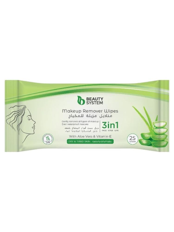 Beauty System Aloe Vera & Vitamin E Makeup Remover Wipes - 25 Count