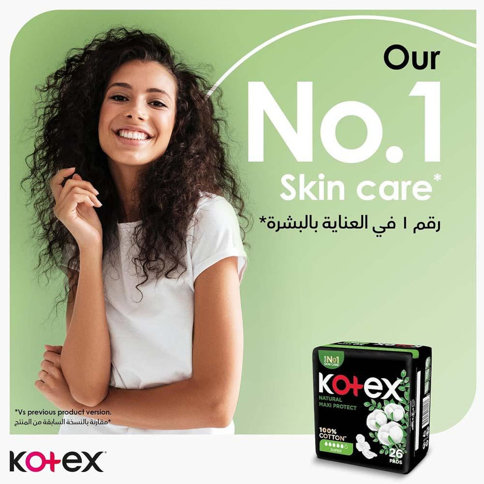 Kotex Natural Maxi Pads with Wings Super Absorbent 26 Pads