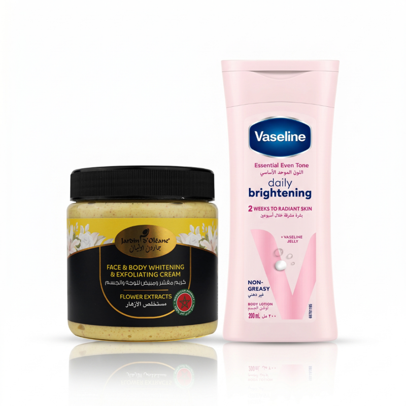 Body Care Set Brightening Moisturizing Vaseline Even Tone Lotion & Exfoliating Cream 200ml+500g