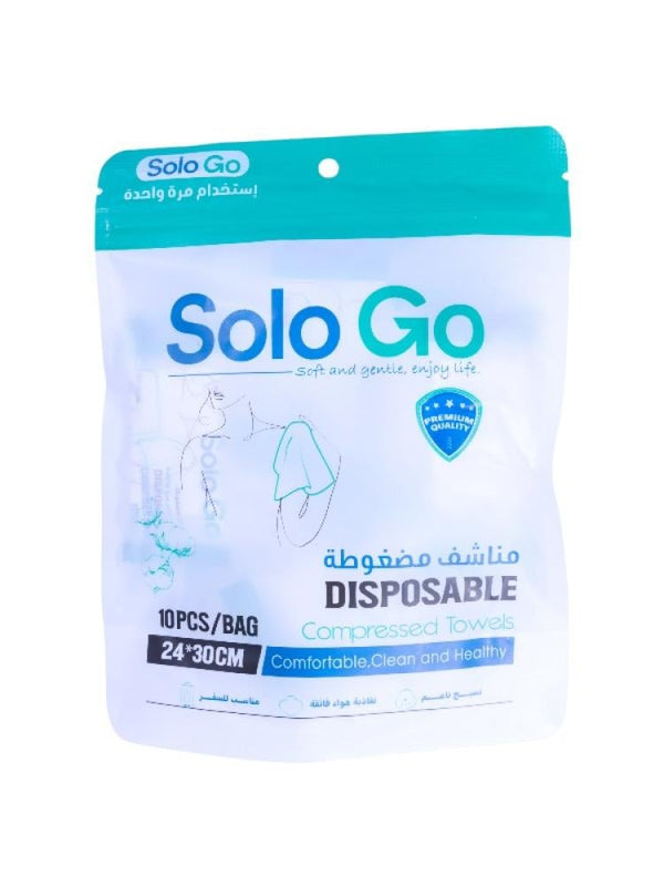 Disposable Compressed Towel Travel Portable Solo Go 10 Pieces 30x24 cm