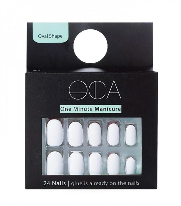 White Press On Nails Matte Oval Shape Clean Aesthetic LOCA 24 Pieces