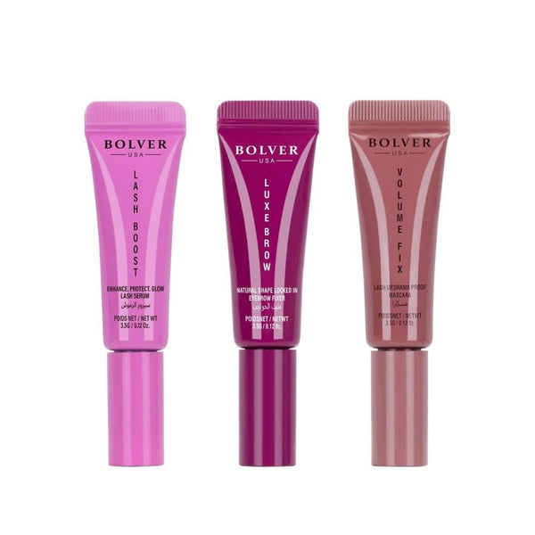 Bolver Eyebrow and Eyelash Makeup Set, 3-Piece Mini Kit with Waterproof Mascara & Brow Gel