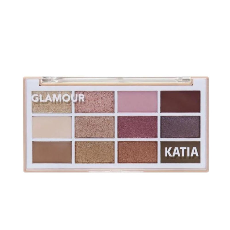 Katia Eyeshadow Palette, 12 Shades, Matte and Shimmer, Earthy Tones