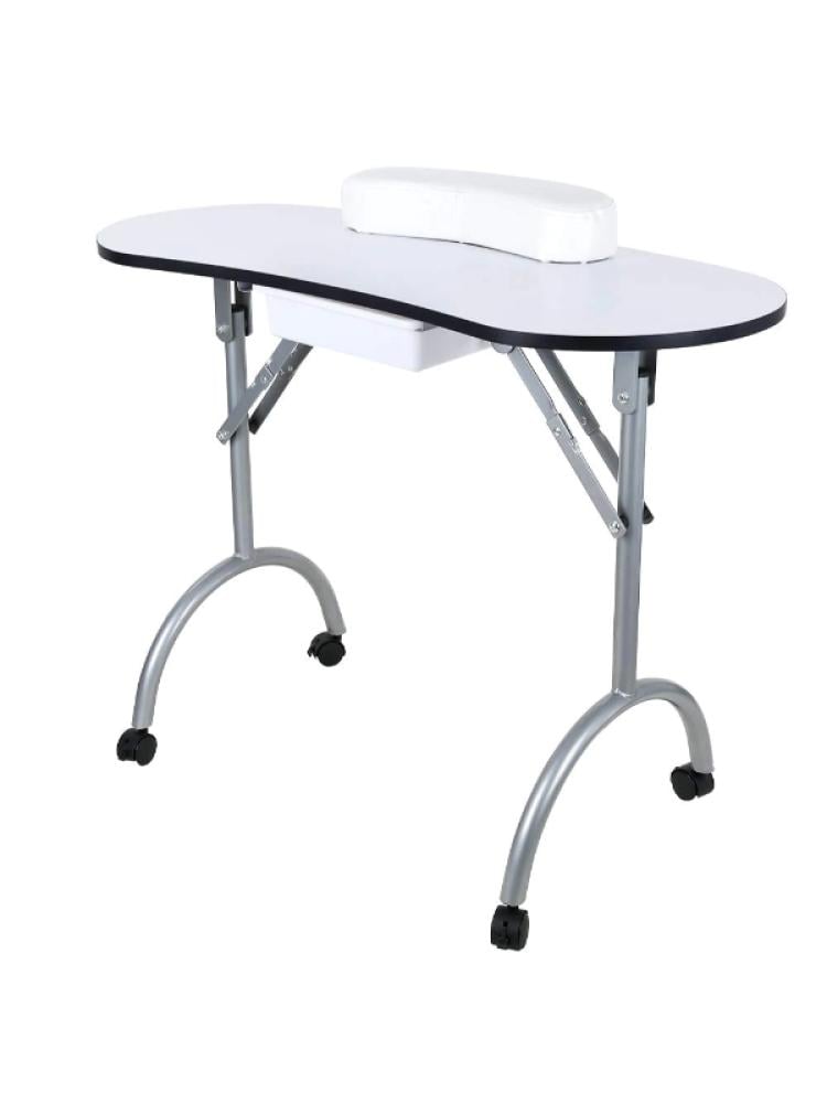 Salon System Portable Manicure Table with Arm Rest & Drawer - White