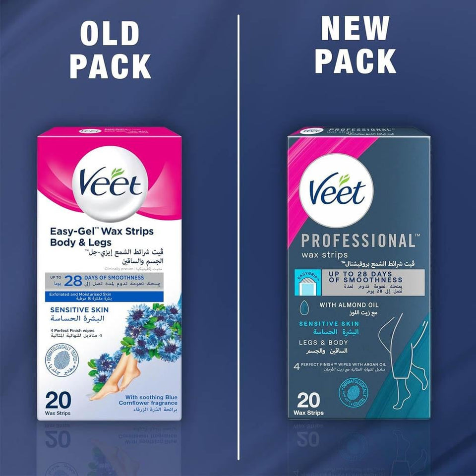 Veet Hair Removal Wax Strips for Sensitive Skin Easy-Gel Formula 20 strips