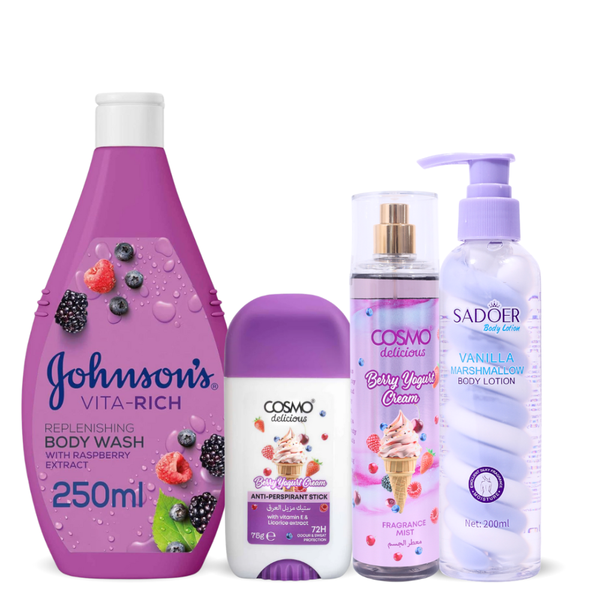 Johnson's Berry & Vanilla Bath Collection Set: Body Wash, Lotion, Mist