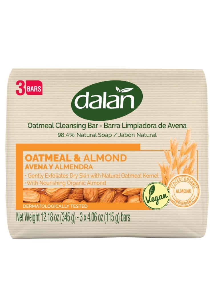 Dalan Oat & Almond Soap Bar - Natural Exfoliation, Nourishing, 3 x 115g