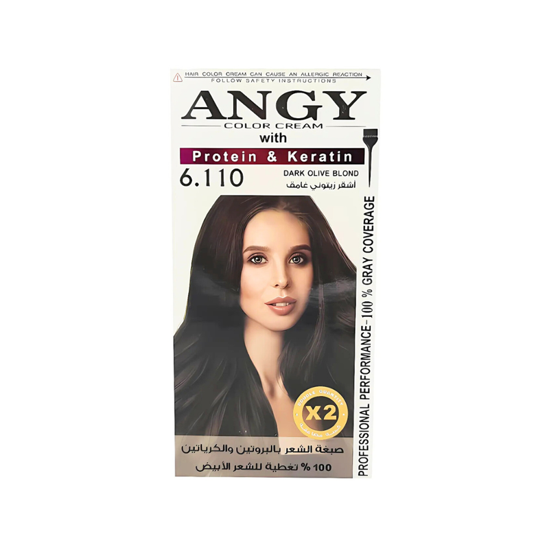 Angy Permanent Hair Dye Dark Olive Blonde 6.110 with Protein and Keratin