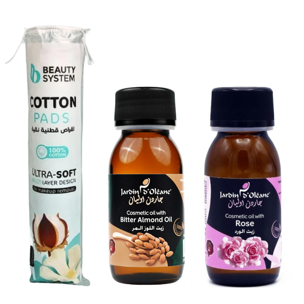 Jardin d'Ilene Bitter Almond Oil & Rose Oil Set with Cotton Pads