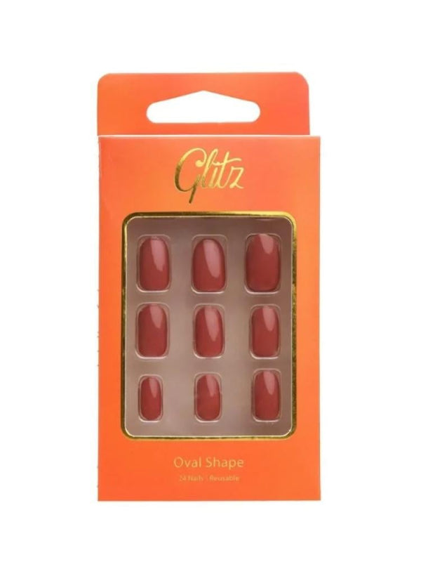 Glitz Press-On Nails Oval Silver - 24 Pieces