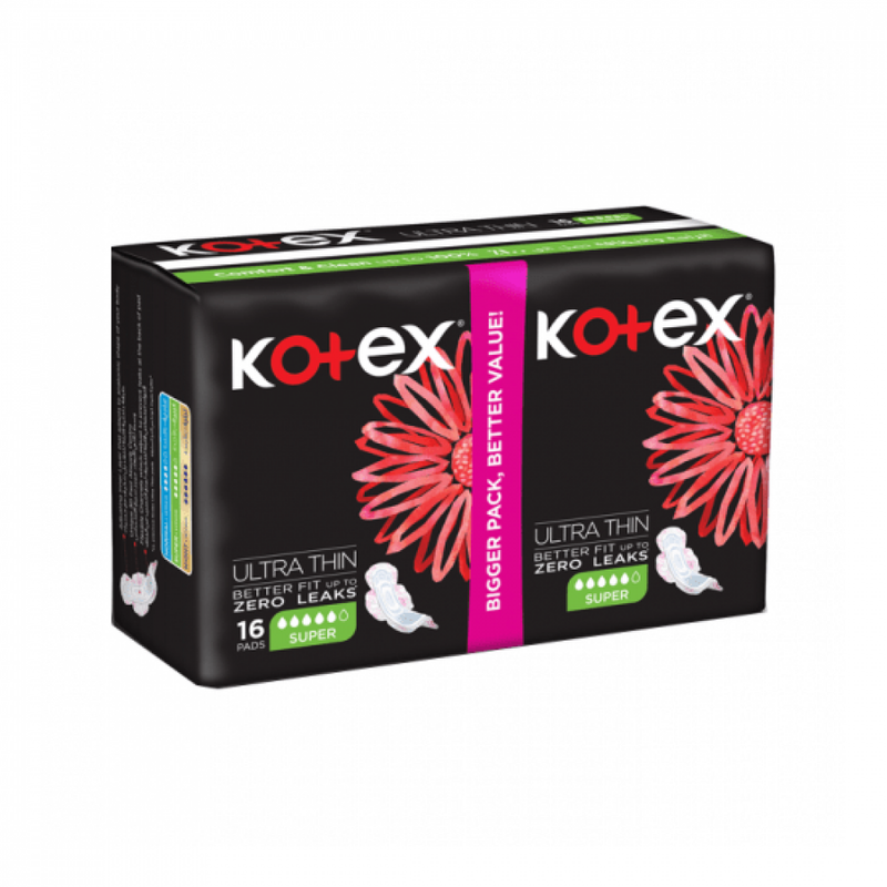 Kotex Super Ultra Thin Sanitary Pads with Wings, 16 Count
