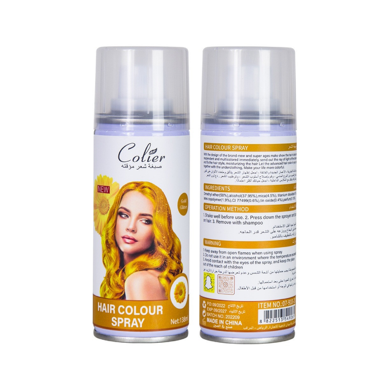 Collar Temporary Hair Color Spray, Gold Glitter, 138ml