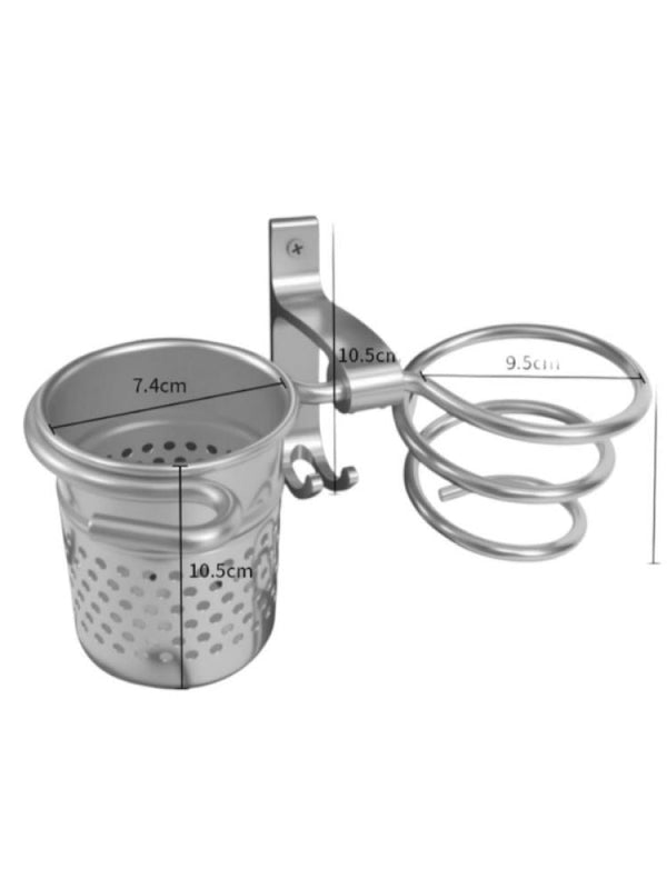Salon System Dual Wall Mount Hair Dryer Holder Silver, Two-Dryer Rack